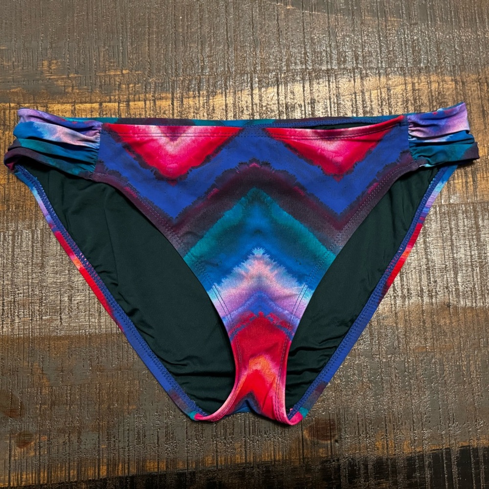 🎀 Women Bikini Bottoms Chevron Pattern size 12 LaBlanca Brand Jewel Tone Colors